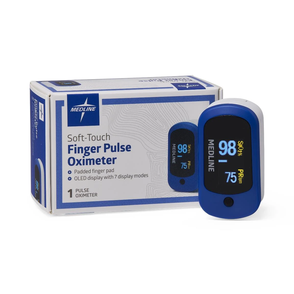 Could you tell me the color of the Medline Soft Touch Oximeter?