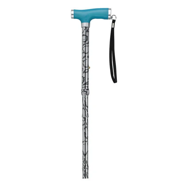 How do the handle and tip enhance visibility on this folding cane?